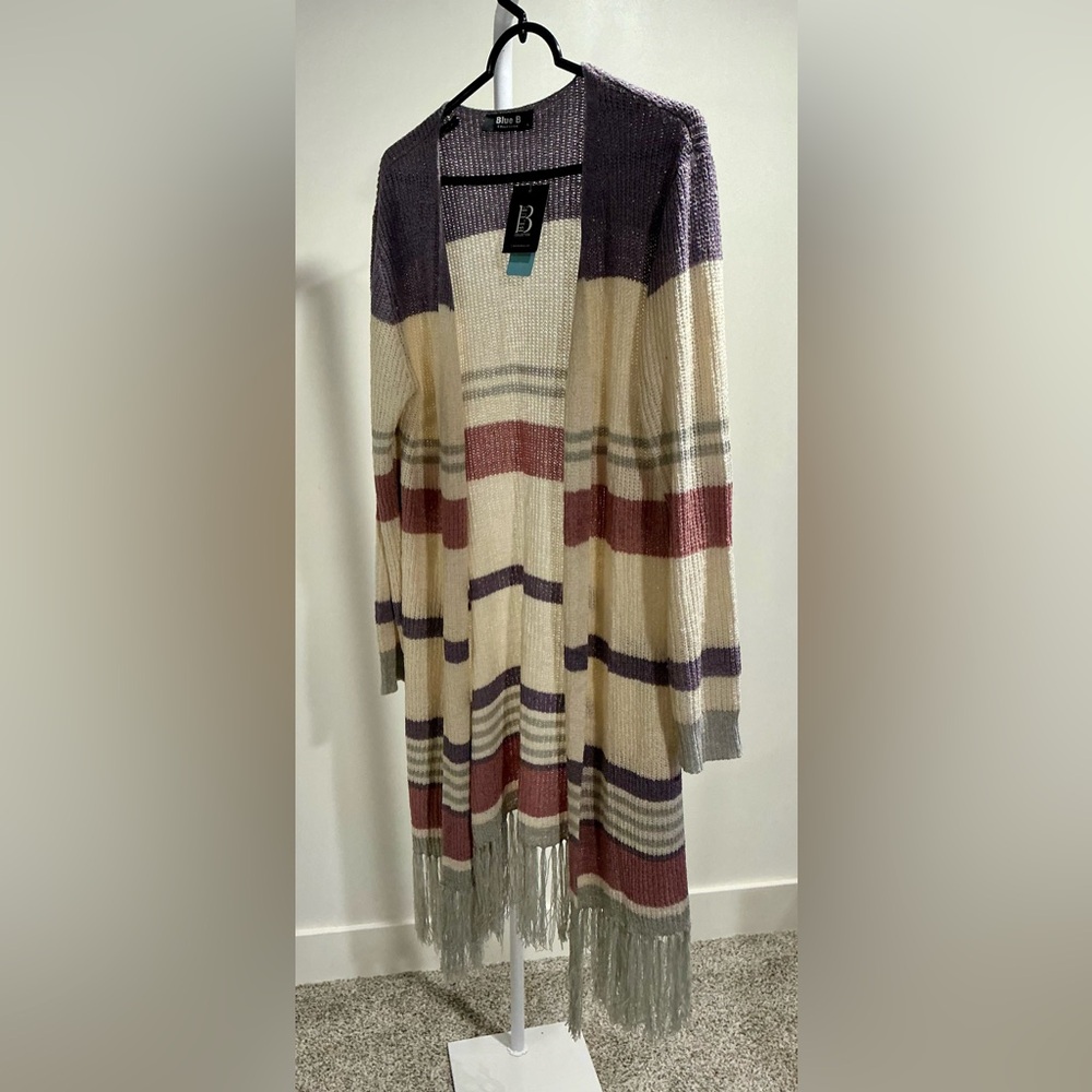 Elegant Striped Open-Front Cardigan